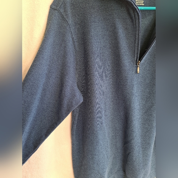 Men's Haggar Clothing Blue Pullover Quarter Zipper Sweater - Picture 4 of 8